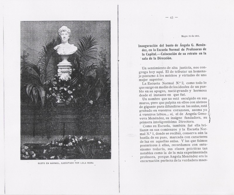 Ángela Genoveva Menéndez, busto en mármol  esculpido por Lola Mora .