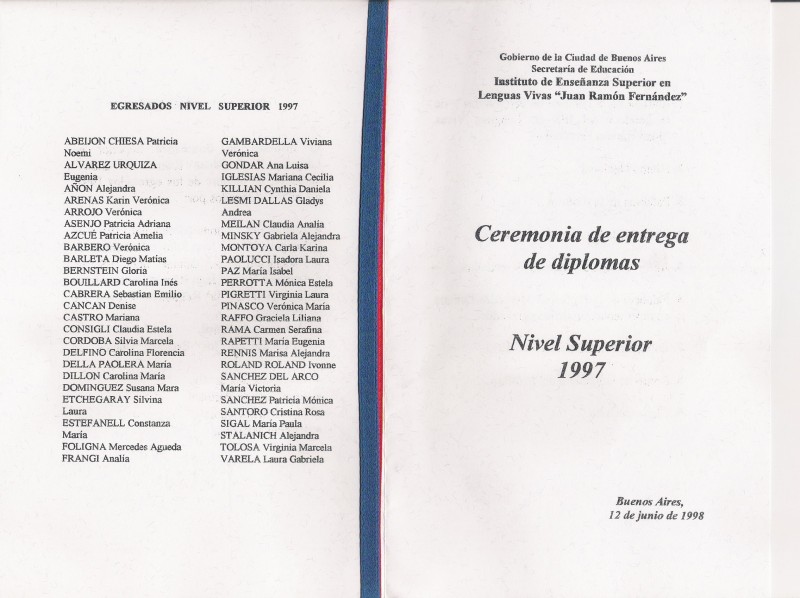 Programa de la Ceremonia de Entrega  de Diplomas del Nivel Superior. 1997